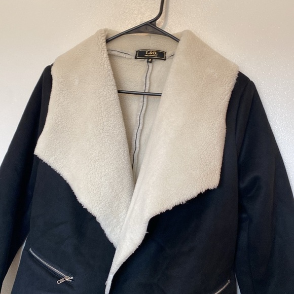 Lucky & Blessed sherpa like black and white waterfall ,pocket jacket wrap coat s - Picture 5 of 10